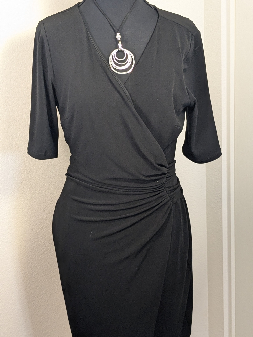 Ann Taylor NWT Black Faux Wrap Ruched Sheath Dress M